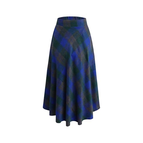Women's Winter Plaid Maxi Skirt Elegant High Waist Warm Wool Long Pleated Skirt S-3XL