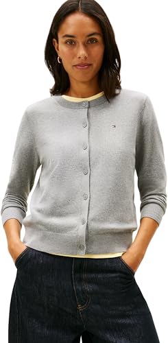 Tommy Hilfiger Womens CO Jersey FINE GG C-NK LS Cardi WW0WW42370 Cardigan Sweater Grey (Med Heather Grey) XL