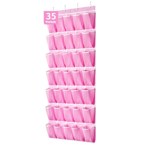 SAVERHO 35 Pockets Over the Door Shoe Organizer, Hanging Shoe Organizer for Door with 35 Mesh...