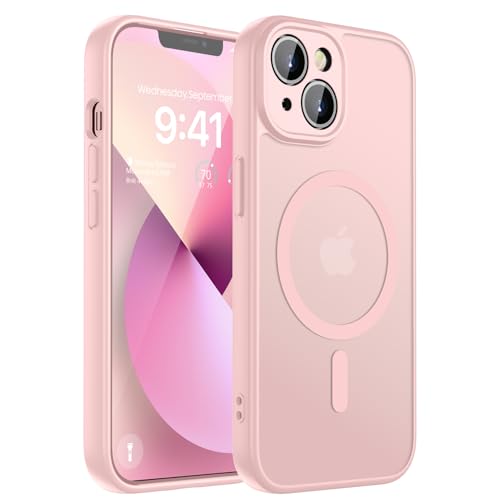 KPPIT Funda magnética para iPhone 13 compatible con Magsafe, [funda de protección de la norma militar] translúcida mate resistente a los arañazos para iPhone 13 Case, rosa