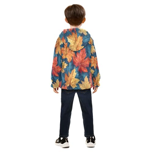 Autumn Leaves Colorful Pattern Toddler Fleece Jacket Girl Boys Hooded Fleece Jacket Coat Warm Outwear Zip-up 3-10T4