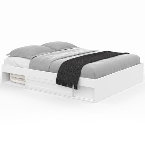 IDMarket - Cadre de lit Double Salem avec rangements et sommier 160 x 200 cm Blanc