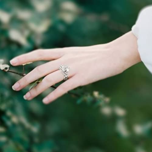 bahamut Elven Queen Galadriel Nenya 925 Sterling Silver Flower Wedding Band Ring for Women Adjustable Open Rings4