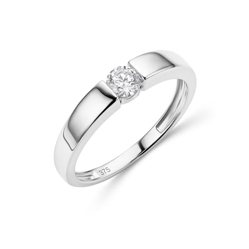 MIORE Bague Femme, Bague de Fiançailles avec Diamant 0.25Ct serti Tension en Or Blanc 9 Carats 375, Bague Solitaire, Alliance Femme, Bague Vrai or, Bijoux...