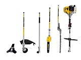 MULTIFUNCIÓN 4 EN 1 CON ACCESORIOS INCLUIDOS: Incluye cabezal de hilo reforzado, disco de acero de 3 puntas, accesorio cortasetos y podadora en altura; perfecta para tareas de mantenimiento en todo el jardín.