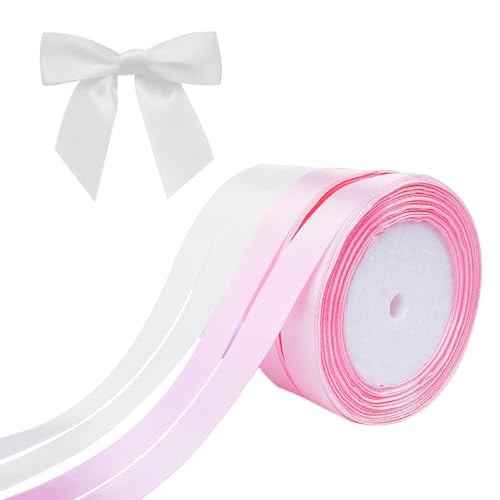 Zythrem 4 Rollen Satinband, 15mm x 23m Satinband Weiß Geschenkband Rosa, Schleifenband Weiss für Hochzeit, Satinband Rosa für Geschenkverpackungen DIY Schleife Bastelarbeiten Geburtstag Deko