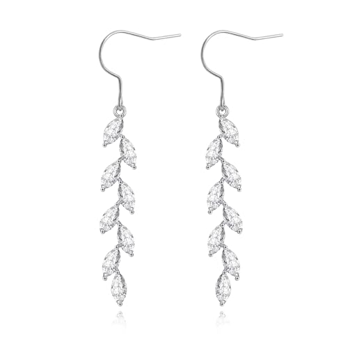 TGNEL Titanium Earrings | Sparkle CZ Olive Leaves Tassel Dangle Earring Charms, Hypoallergenic Pure Titanium Earrings Hooks for Sensitive Ears
