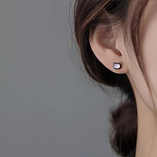 Dainty Shell Pearl Cat Stud Earrings for Women Girls 925 Sterling Silver Hypoallergenic Nickel Free Tiny Small Kitten Animal Studs Cartilage Tragus Post Cute Birthday Halloween Christmas Jewelry Gifts4