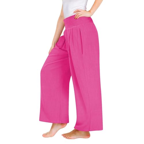 Moonker Linen Palazzo for Teen Girls Straight Wide Leg Solid Color High Elastic Waist Casual Pants Summer Baby2