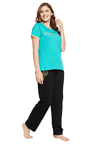Image of Clovia Women's Cotton Graphic Print Top & Pyjama Set