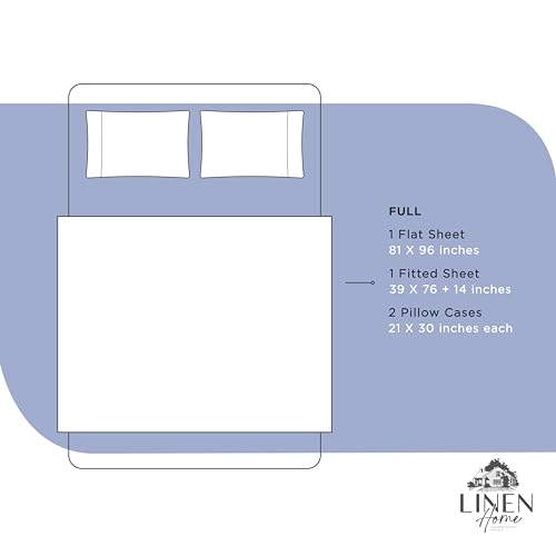 Image of Linen Home 100% Cotton Percale Sheets Full Size, Dark Blue, Deep Pocket, 4 Pieces Set - 1 Flat, 1 Deep Pocket Fitted Sheet and 2 Pillowcases, Crisp Cool and Strong Bed Linen