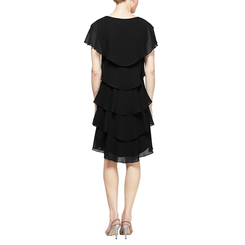 Image of S.L. Fashions Women's Short Sleeve Tiered Chiffon Cocktail Dress, Wedding Guest Gown (Petite and Regular Sizes)