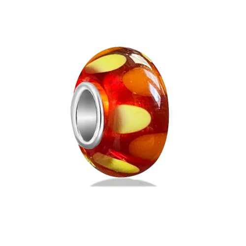 Image of 100% Authentic 925 Sterling Silver Murano Glass Charms for Pandora Bracelets, Original Handmade DIY Flower Charms for Women (color-23)