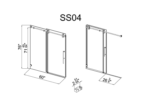 Frameless Sliding Shower Door, 56"-60" Wide, 76" High, 3/8" (10Mm) Clear Tempered Glass, Noiseless, Waterproof Bathroom Shower Door, Brushed Nickel Finish Ss04 #TOP4
