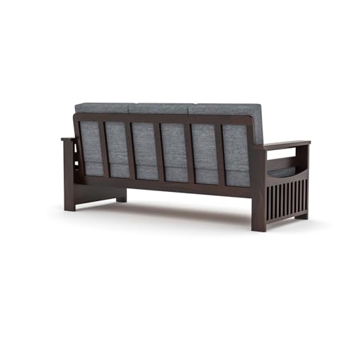 Image of Sheesham Wooden 7 Seater Sofa for Living Room | Rosewood 7 Seater Cushion Sofa Side Half Moon Rack | Solid Wood Sofa Set for Lounge (-3+2+2,Walnut Finish)