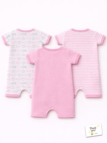 Image of Kidbee Infant Cotton Romper Set Pack of 3, Half Sleeve Front Open Bodysuit Jumpsuit for Baby Boys & Girls, 0-9 Months