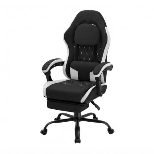 Image of Video Gaming Chair, Ergonomic Office Chair with Footrest, Lumbar Support and Linkage Armrests, Swive Home Video Game Chairs for Adults, Black