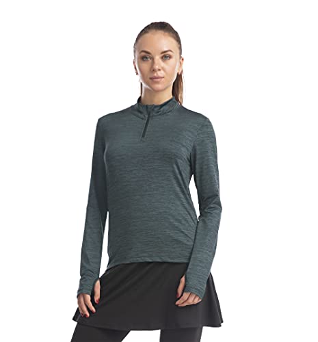 Westkun Camiseta de Manga Larga para Mujer Sudadera de Half Zip Deporte Chaqueta Yoga Casual Corriendo Pull-Over Tops con Agujeros para los Pulgares XS-XL(Negro,L) Cover