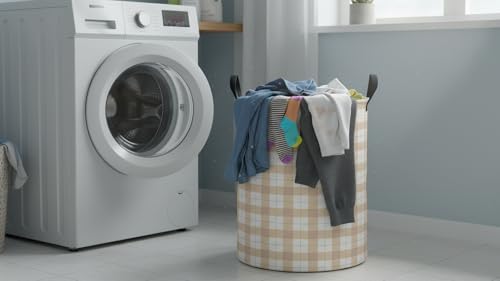 Image of CLOCOR Large Laundry Basket,Waterproof Fabric Storage Container,Room Decor,Gift Basket（Yellow Grid