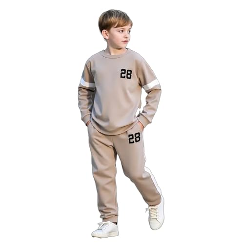 Plain Sweatsuit Set for Boys, Long Sleeve Sweatsuits and Pants Fall Winter Outfits for Big Kids 2PCS