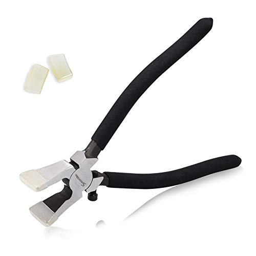 SPEEDWOX Glass Running Pliers With Curved Jaws - Professional Glass Breaking Tool for Stained Work Key Fob Hardware Install Mosaics - Black With 2 Pair of Rubber Tips