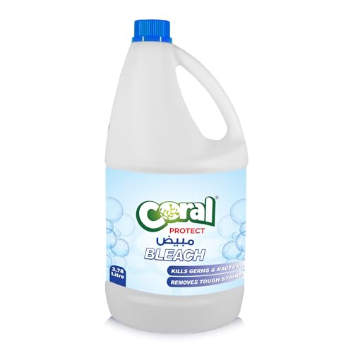 Coral Protect Multipurpose Liquid Bleach with Powerful Stain Removal Kills Germs and Bacteria Disinfects and Whitens Clothes & Surfaces 3.78 Liters (1 USG)