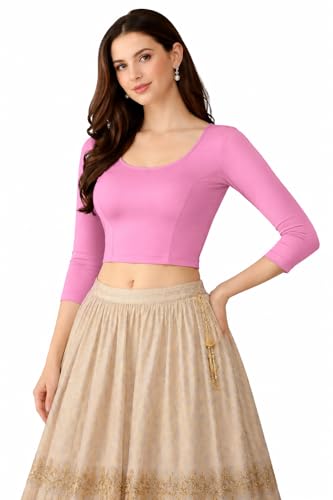 Image of Fressia Fabrics Women's Cotton Readymade Saree Blouse Stretchable Crop Top Choli Bustier Top