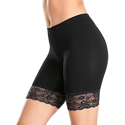 Women's Anti Chafing Shorts Lace Slip Shorts for Under Dresses Skirt Chub Rub Shorts Long Boxers Briefs Underwear (#1 Black, L) Cover
