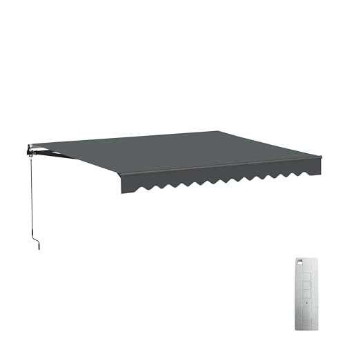 ALEKO Motorized Patio Awning 10x8 feet Electric Black Frame Awning, Remote Control & Manual Crank, Outdoor Shade Canopy with UV-Resistant Fabric - Caribbean Style Charcoal Gray