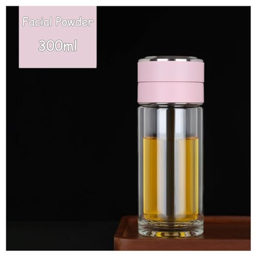 Image of Wosta Leakproof Glass Water Bottle with Stainless Steel Infuser Glass Tea Infuser Bottle with Strainer and Neoprene Sleeve for Loose Leaf Tea, Cold Brew Coffee. (O - PINK, 300ML)