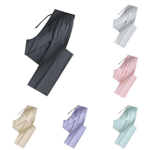 Ice Silk Glide Pants Women Stretch Drawstring High Waisted Elastic Athletic Pants Quick Dry Breathable Casual Trousers