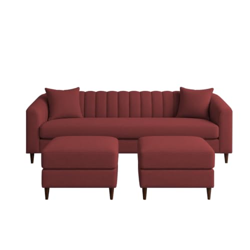 Image of Doraldo 3 Seater Sofa Set with 2 Ottoman for Living Room (Maroon) Premium Fabric Sofa