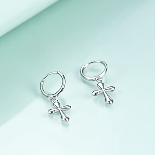 Rnivida 925 Sterling Silver Cross Dangle Drop Earrings Cross Huggie Hoop Earrings for Women Men2