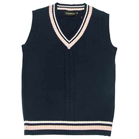 WOOKIT Women Girls Boys V-Neck Sleeveless Jumpers Ladies, Unisex Knitted Sweater Vest, Stylish Vintage Sweater, Classic Striped Women's Gilets for Spring Autumn Winter-Navy Blue-M Cover