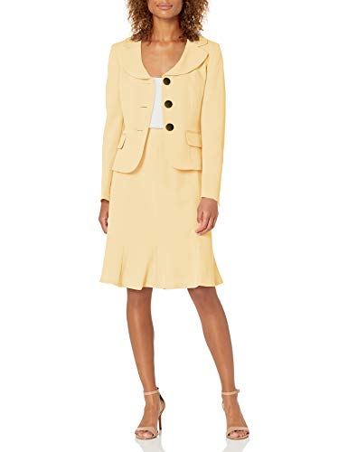 Le Suit Women's 3 Button Notch Collar Stretch Crepe Flounce Hem Skirt Suit, BUTTER-370, 16