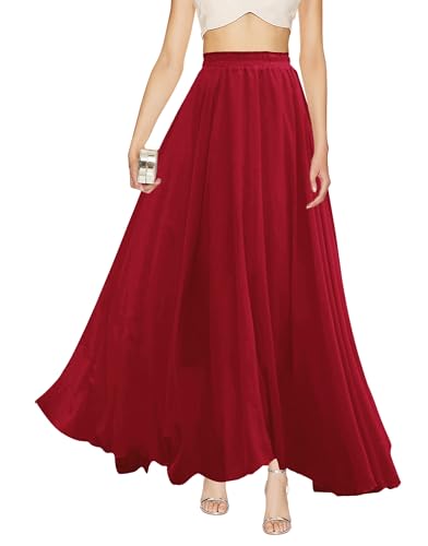 v28 Women Full/Ankle Length Elastic Pleated Retro Maxi Chiffon Long Skirt