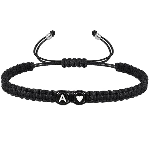 COLORFUL BLING Initial Bracelet for Women Gifts Handmade Rope Braided 26 Alphabet Letter Heart Sister Daughter Mom Mother's Day Friendship Wristband Jewelry