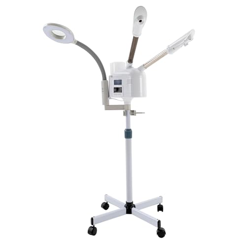 Professional Facial Steamer with Hot and Cold Mist Function, with 360 Rotating Nozzle and 5X LED Light, Adjustable Height for Facial Deep Cleaning for Beauty Salon Home