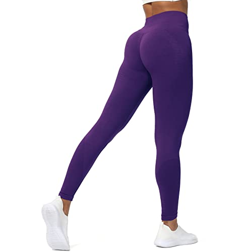 Aoxjox Nahtlose Leggings für Damen, Carbon, Bauchkontrolle, Workout, Fitnessstudio, Sport, Aktiv, Yoga, Fitnesshose, Petunie Violett, S Cover