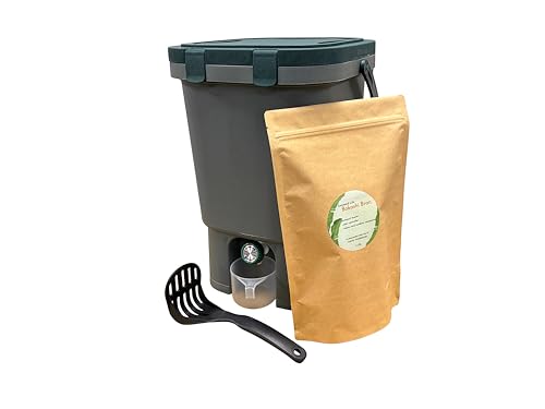 VermiHut Easy Snap Lid Bokashi Compost Kit- 2.2 LBS Premium Bokashi Bran Included, Start to Turn Your Kitchen Waste into Organic Nutrients for Your Gardening