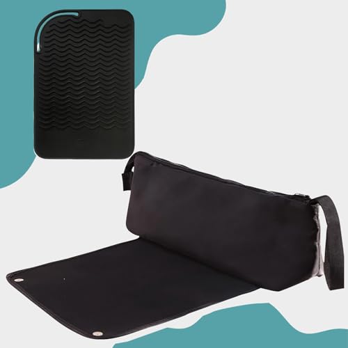 Yuzkouge Hair Tools Travel Bag and Heat Resistant Mat，Set of 2, Women Essentials Storage Pouch for Curling Iron Straightener Flat Iron Hair Dryer