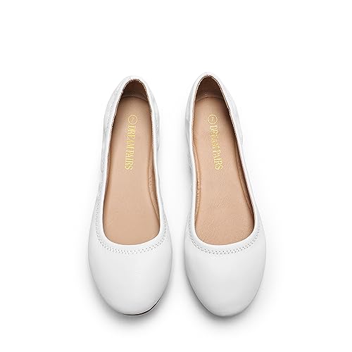 DREAM PAIRS Women's Slip On Round Toe Ballerina Ballet Flats Pumps Shoes,Size 6,White,Sole-Happy - Image 3