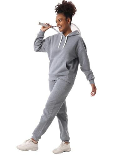 Image of Facitisu Women Fleece Sweatsuit 2 Piece Outfit Winter Warm Sherpa Lined Tracksuit Zip Up Hoodie Sweatshirts and Sweatpants