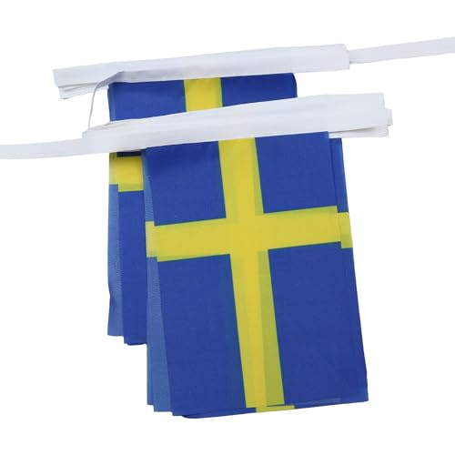 Image of AZ FLAG Sweden 6 meters BUNTING Flag 20 flags 9'' x 6'' - Swedish STRING flags 15 x 21 cm