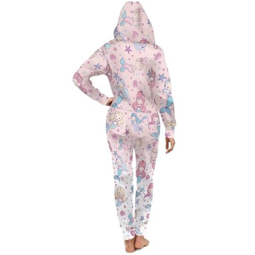 Sprowallow Womens Pajama Sets One Piece Hooded Zip Up Jumpsuits Sleepwear Unisex Couple All-over Romper Loungewear Pjs4
