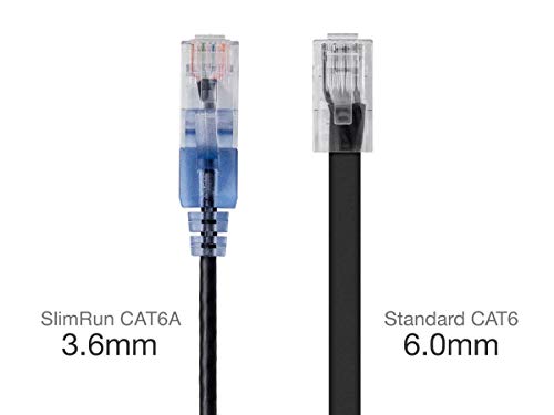 Image of Monoprice Cat6A Ethernet Patch Cable - Snagless RJ45, 550Mhz, 10G, UTP, Pure Bare Copper Wire, 30AWG, 5-Pack, 3 Feet, Black - SlimRun Series