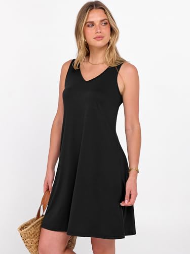 Image of ANRABESS Summer Dress for Women,V Neck Sleeveless Sundress,Loose Fit,Soft Travel Vacation Outfits,Cute Beach Cover Up Clothes