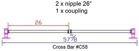 Miniatura 3 de H28, BKH2728C58 Kit de patas de tubo con barra transversal para mesa de comedor, forma de H, 58 pulgadas de largo x 27 pulgadas de ancho x 28