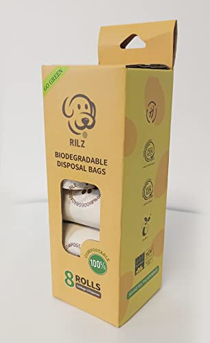 RILZ Dog Poop Bags, 100% Biodegradable and Compostable, 120 Bags and a Free Dispenser