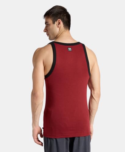 Image of Jockey US27 Men Super Combed Cotton Rib Square Neck Gym Vest Pomegranate Melange & Black XXL